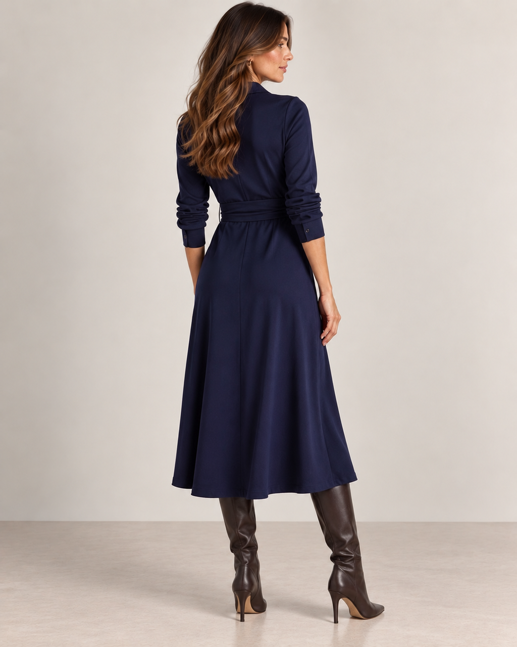 Harper Tie-Waist Shirt Dress - Navy