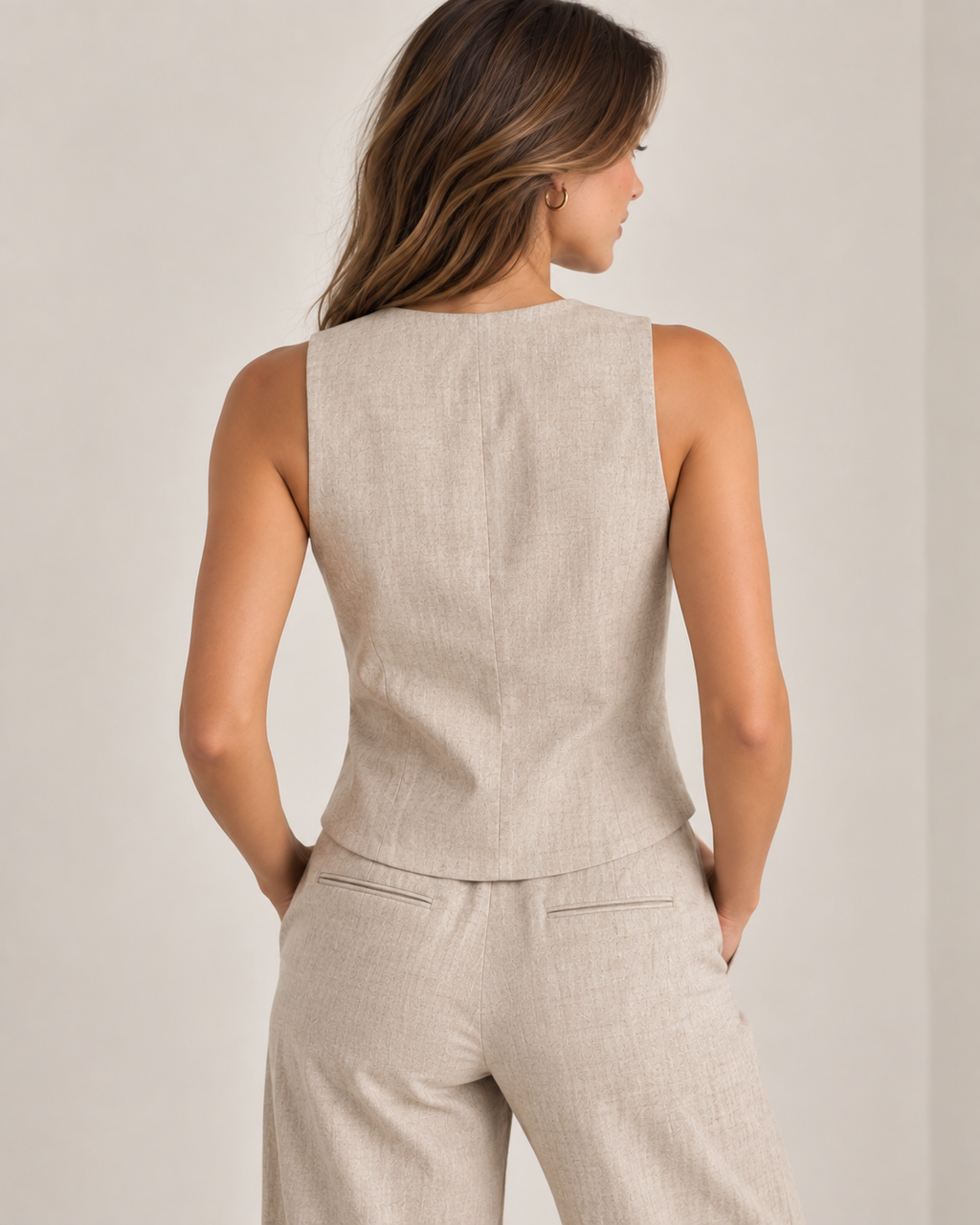 Ecru - Linen Vest Top - Tailored Button