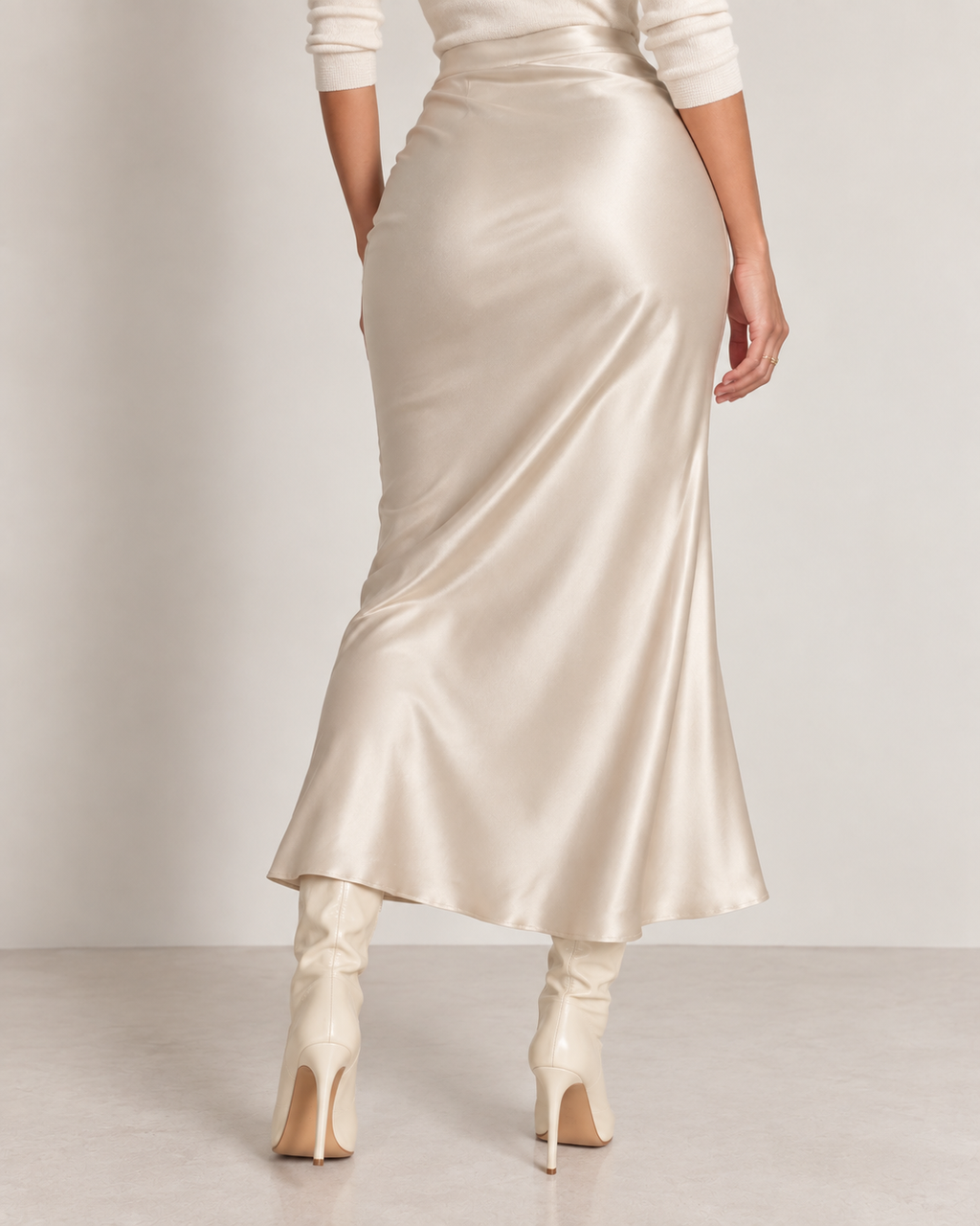 Champagne - Satin Slip Midi Skirt