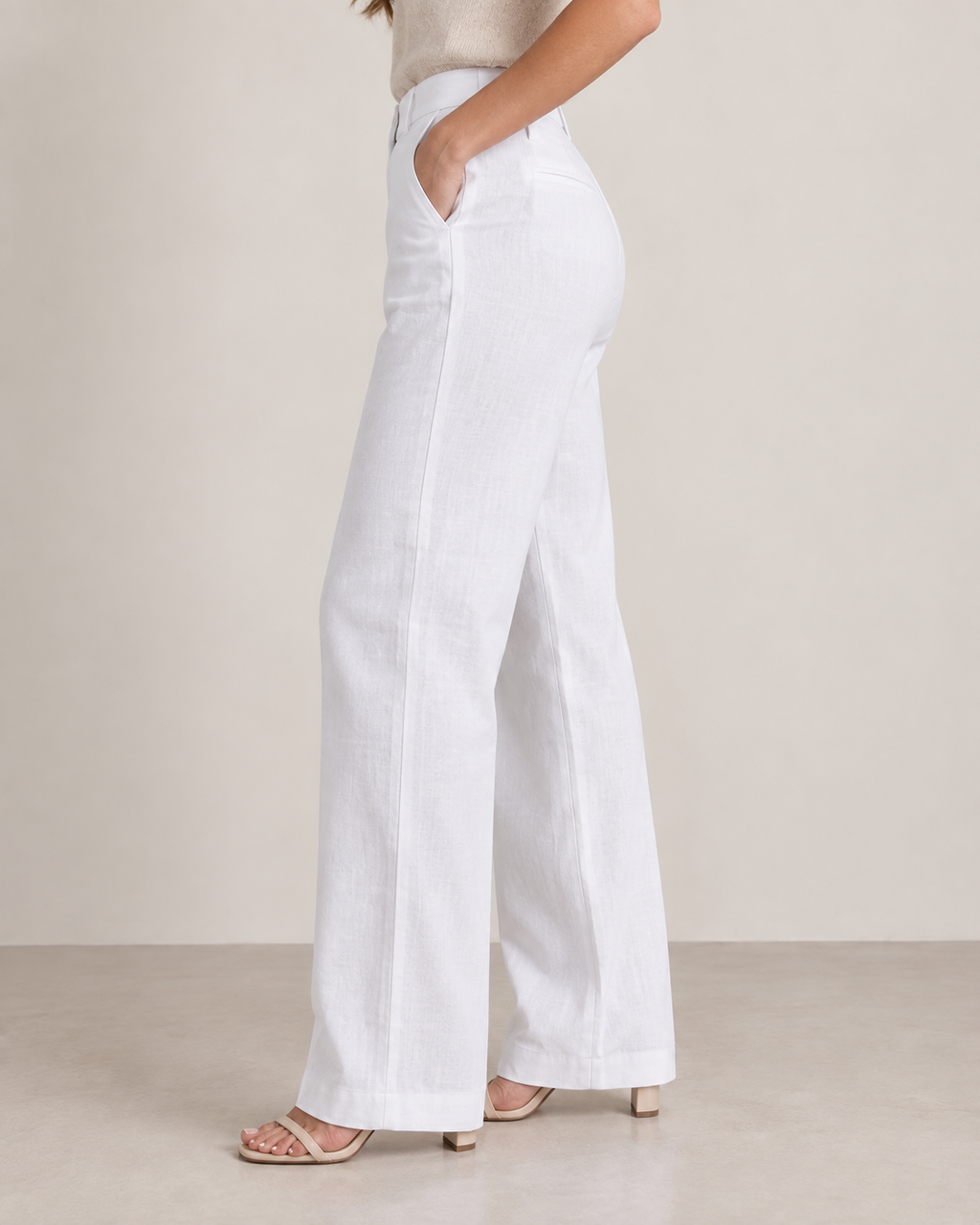 White Linen Wide Leg Pants