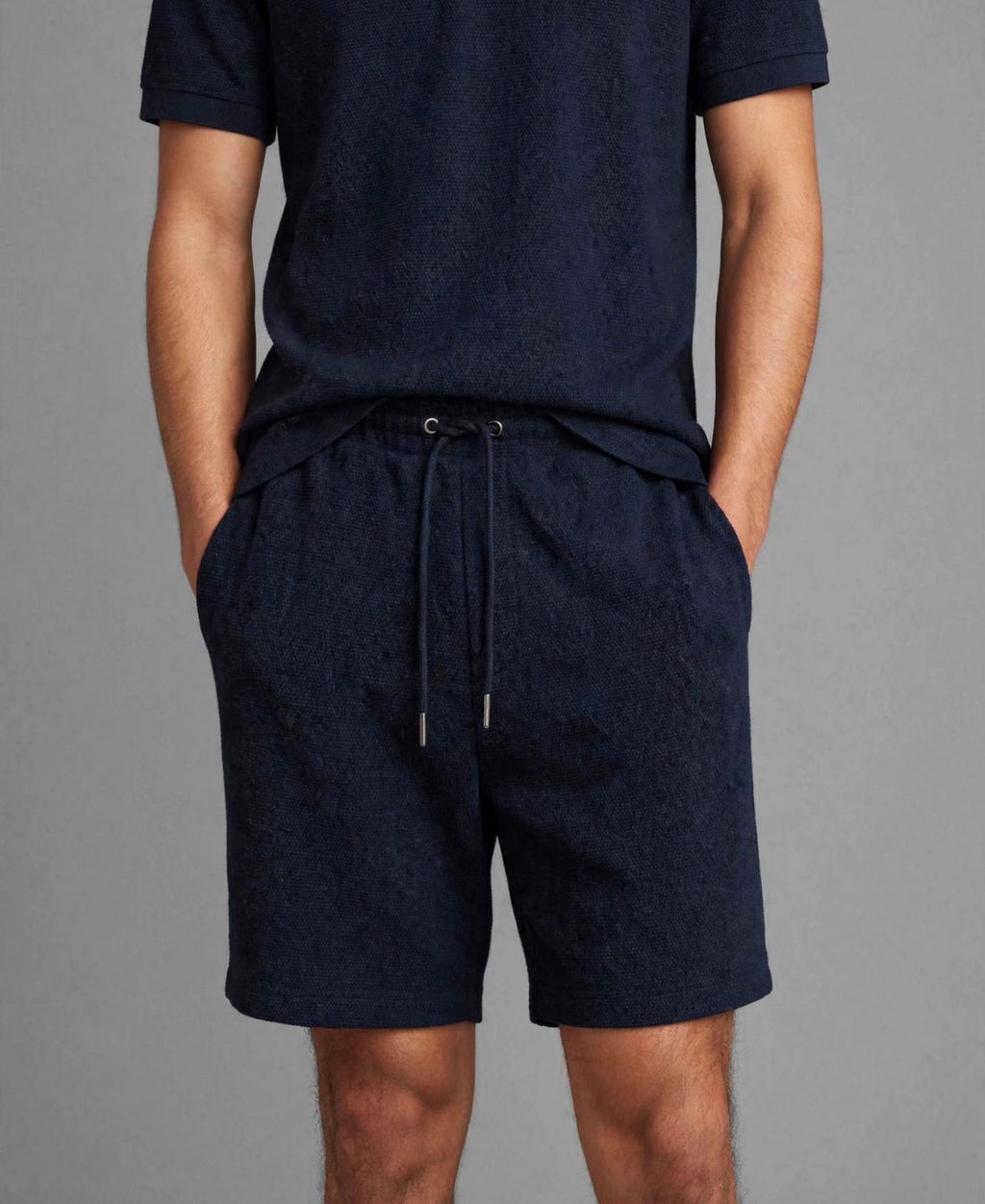 Monaco Textured Drawstring Shorts in Navy