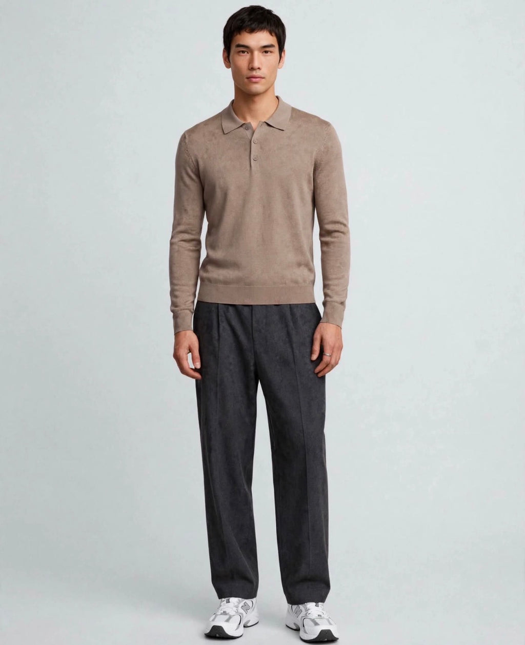 Croft  Long Sleeve Knit Polo -  Brown