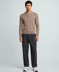 Croft  Long Sleeve Knit Polo -  Brown