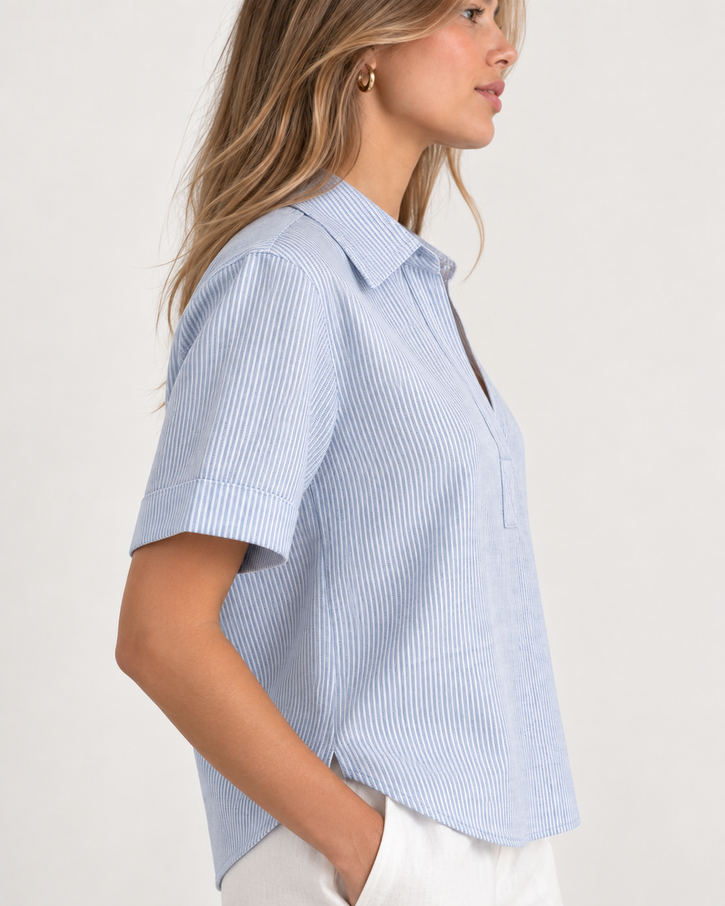 Powder Blue - Linen Popover Shirt