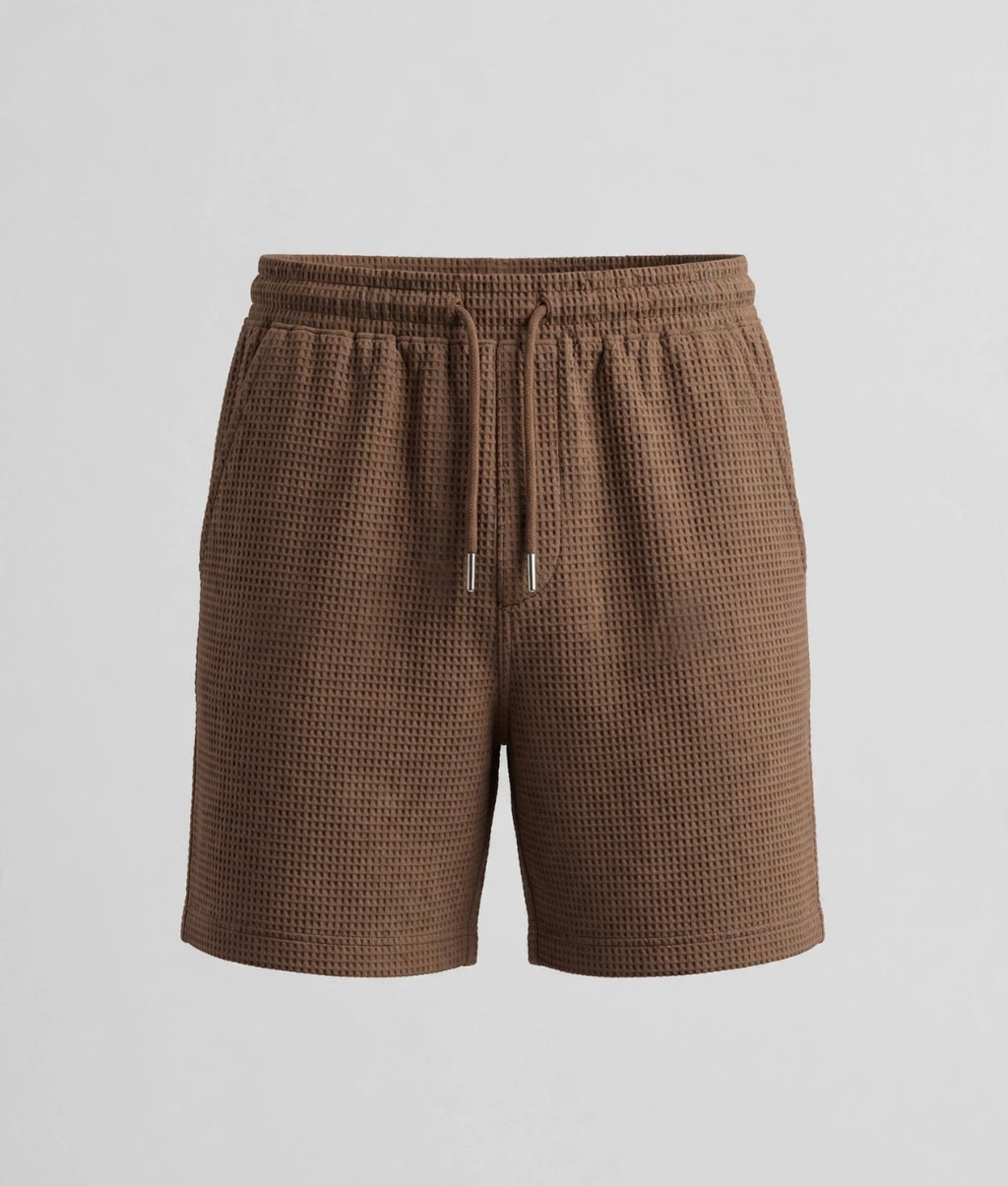 Monaco Textured Drawstring Shorts in Brown