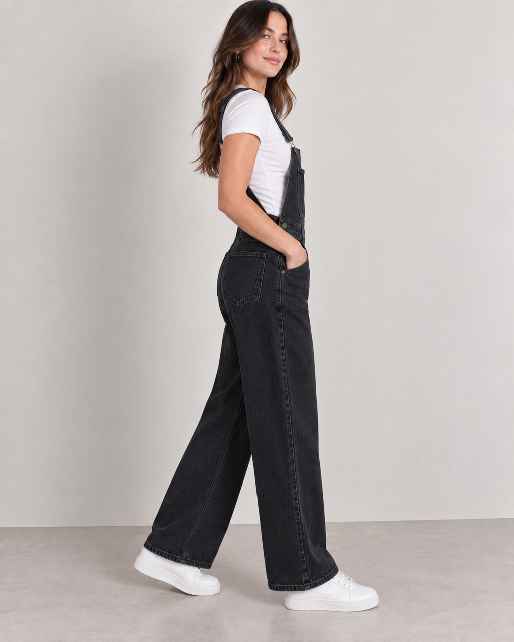 Washed Black Wide Leg Denim Overalls