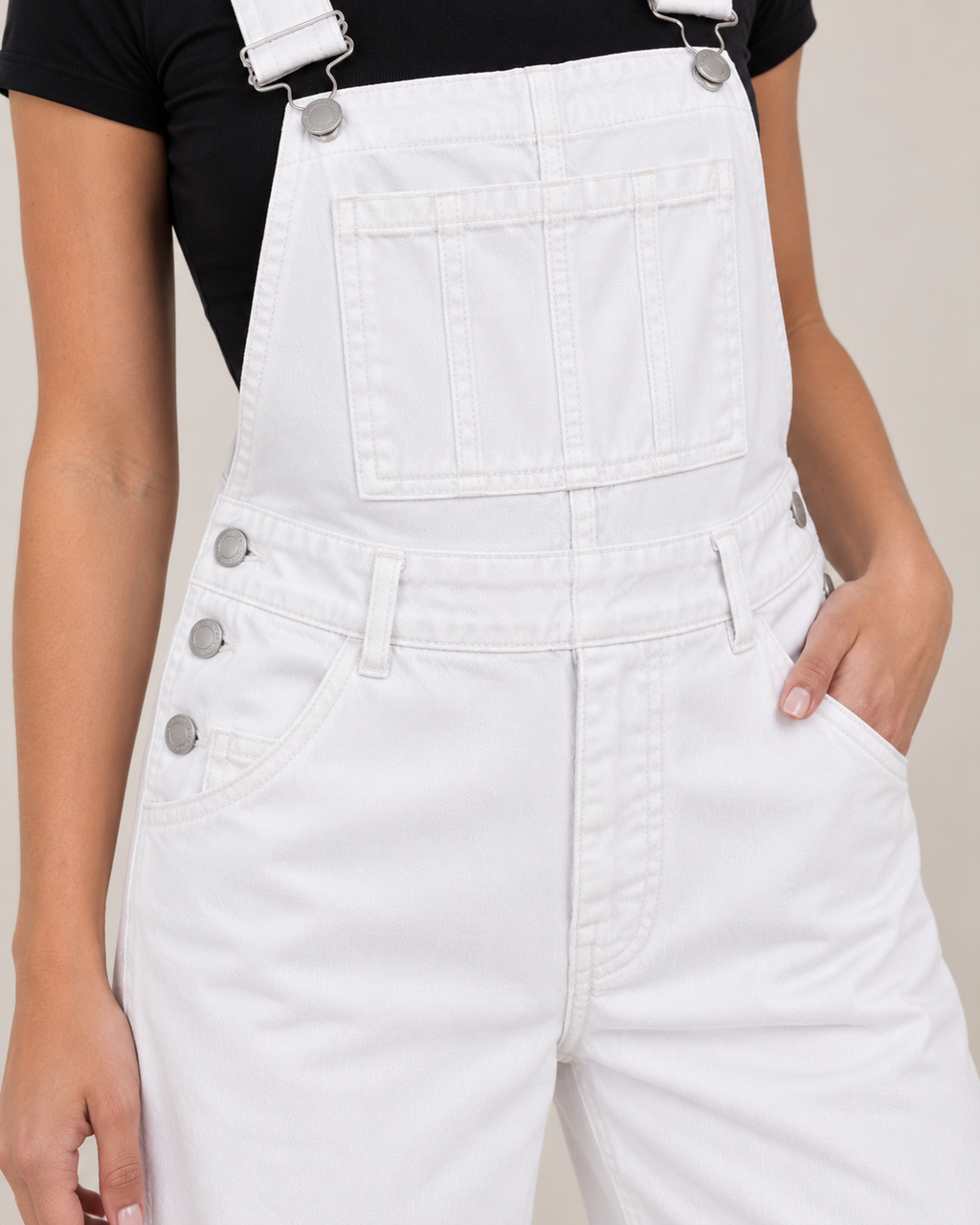 Cloud White Wide Leg Denim Overalls