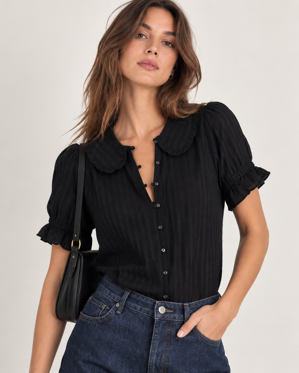 Midnight - Coquette Ruffle Collar Blouse