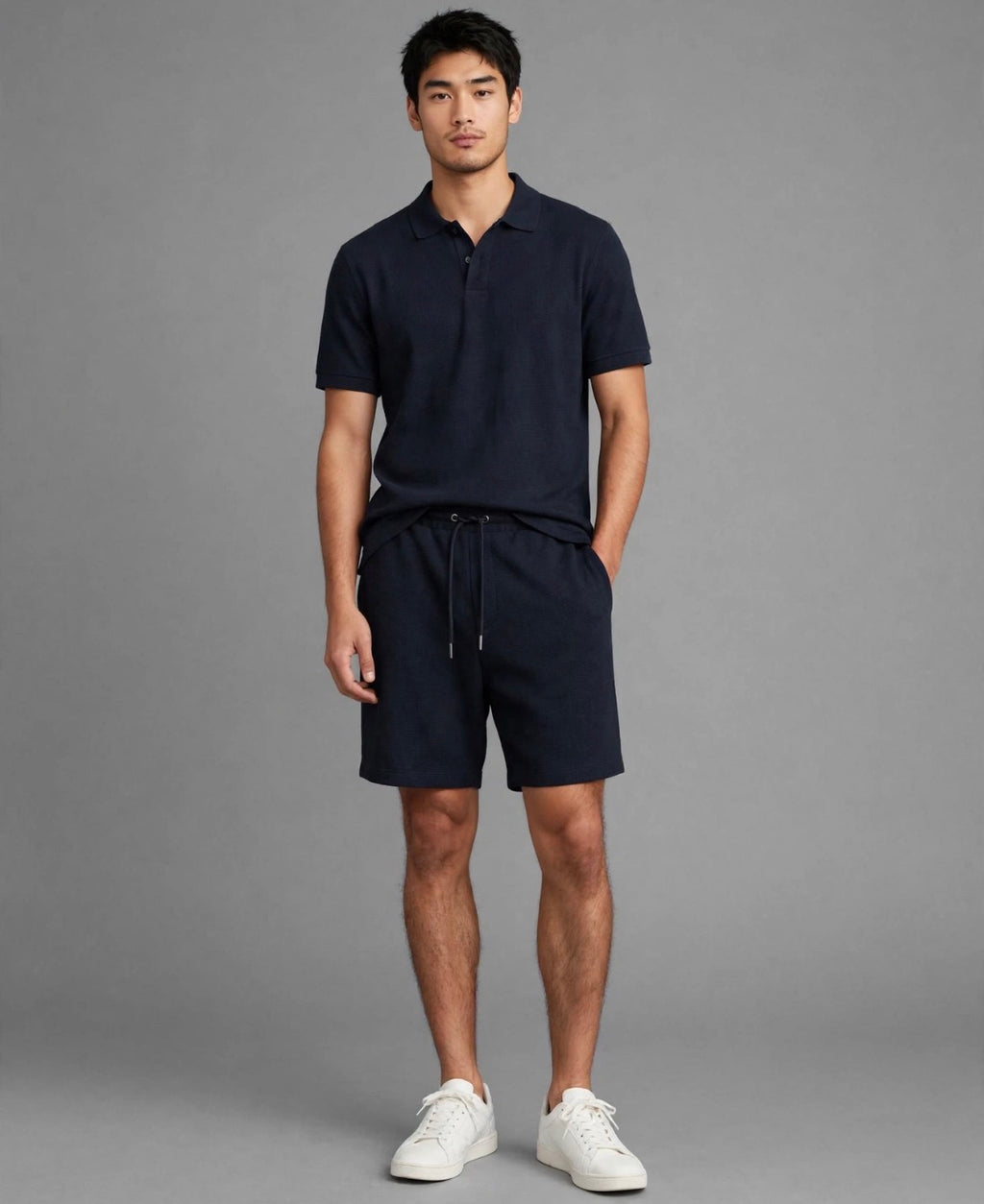 Monaco Textured Drawstring Shorts in Navy