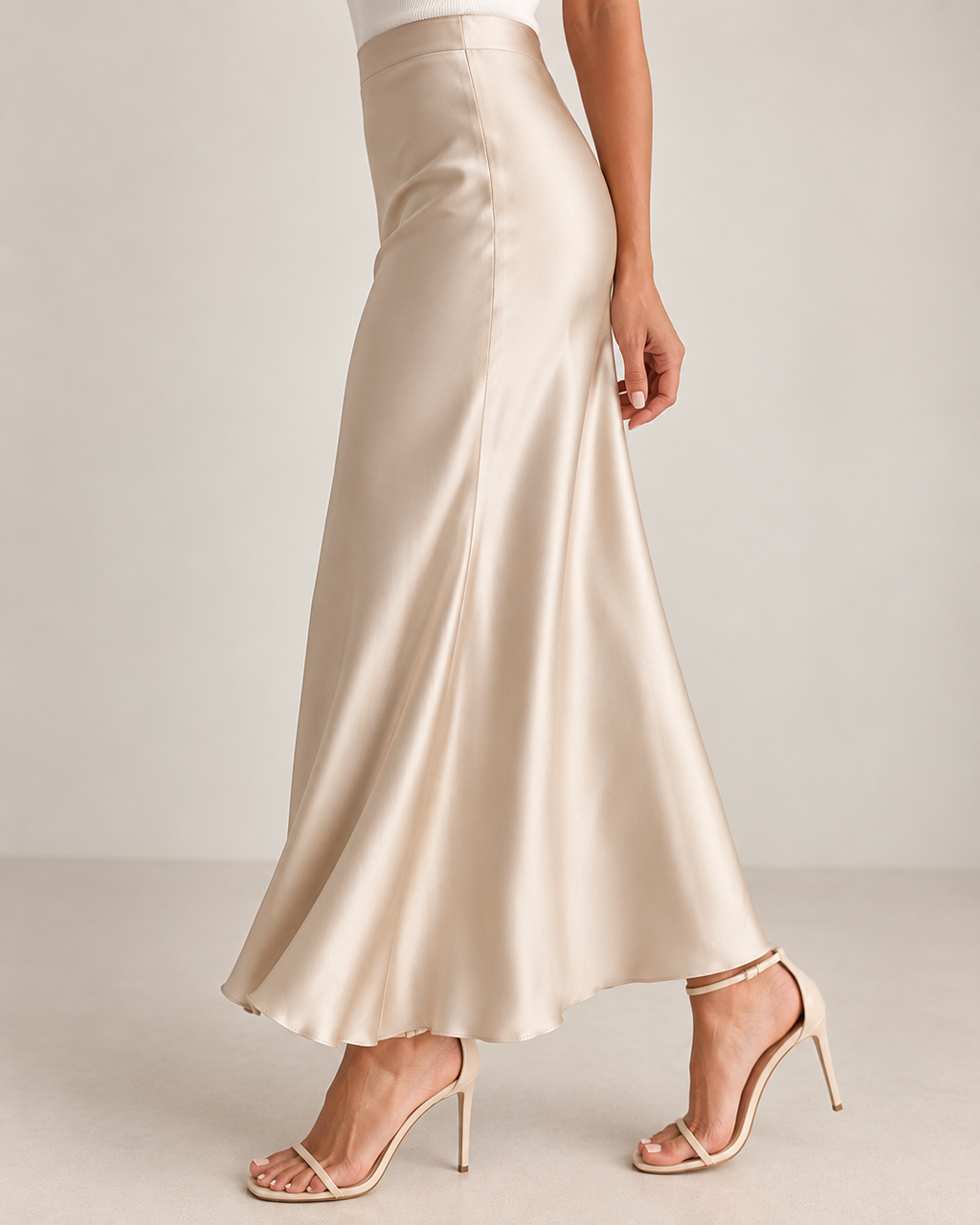 Ivory - Satin Slip Maxi  Skirt