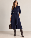 Harper Tie-Waist Shirt Dress - Navy