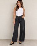 Washed Black  High Waisted Wide Leg Jeans