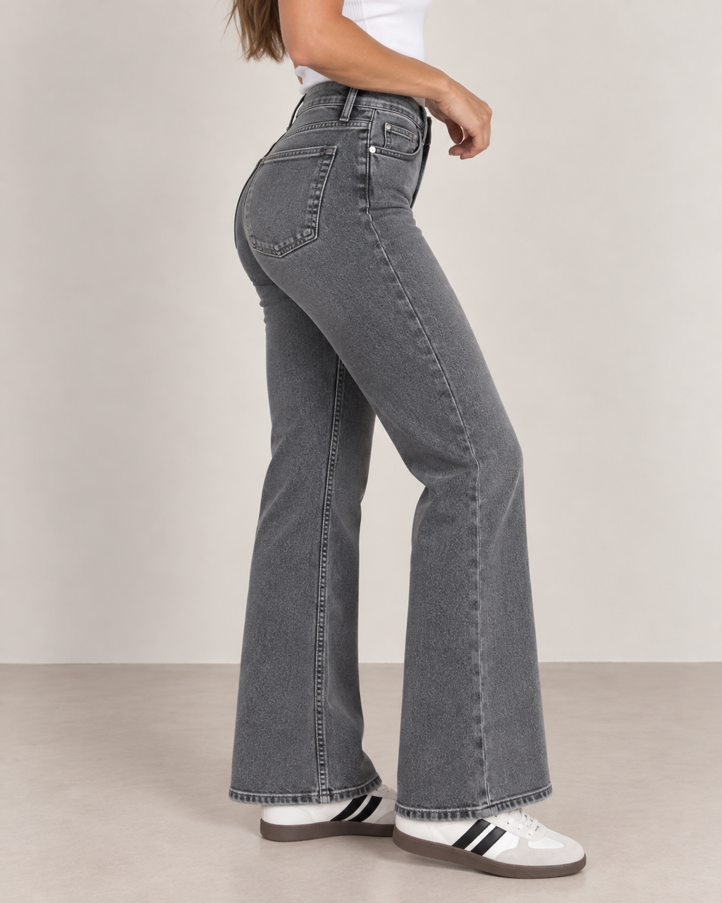 Vintage Grey High Waisted Flare Jeans