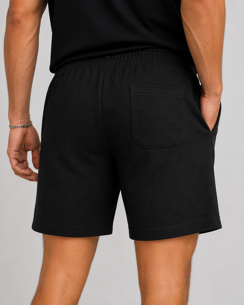 Monaco Textured Drawstring Shorts in Black