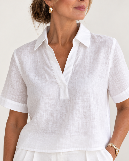 Cloud White - Linen Popover Shirt