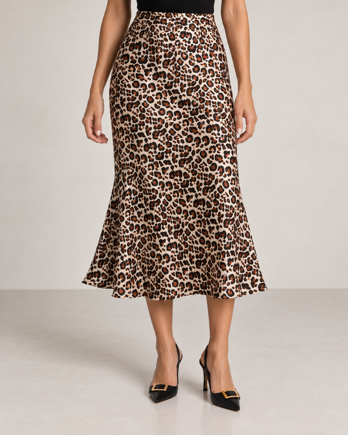 Leopard -  Satin Slip Midi Skirt