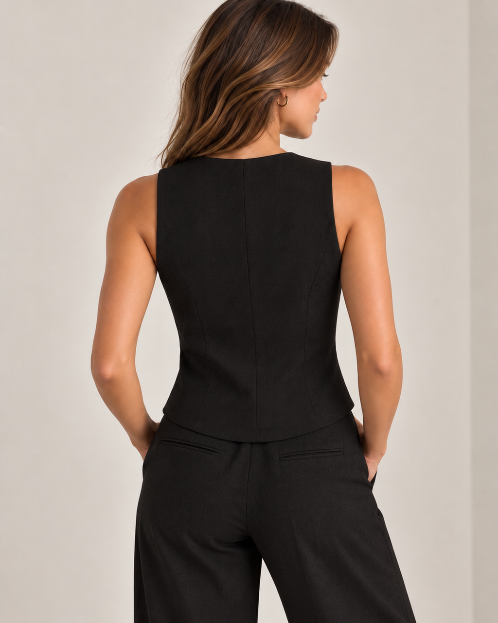 Midnight - Linen Vest Top - Tailored Button