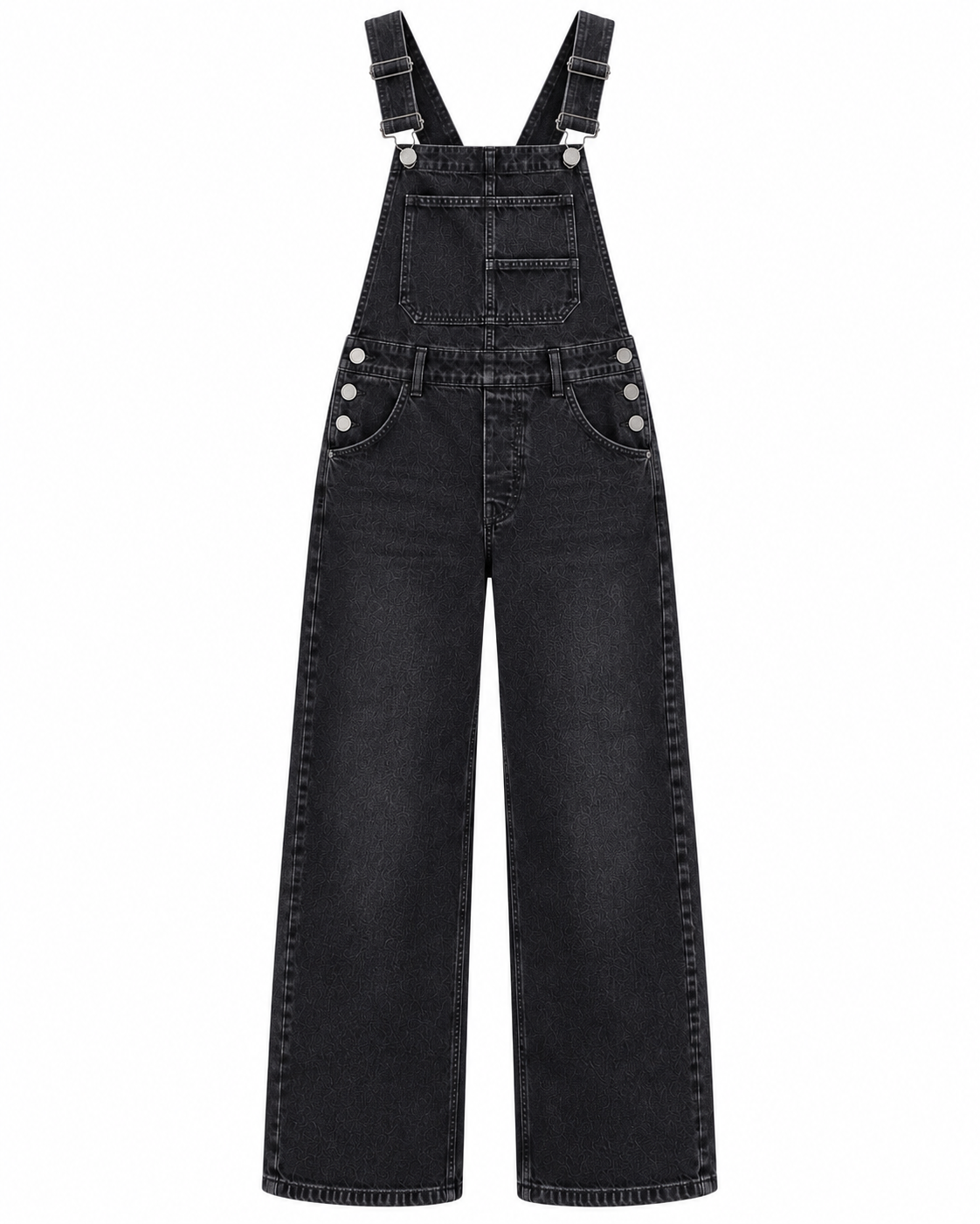 Washed Black Wide Leg Denim Overalls