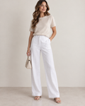 White Linen Wide Leg Pants