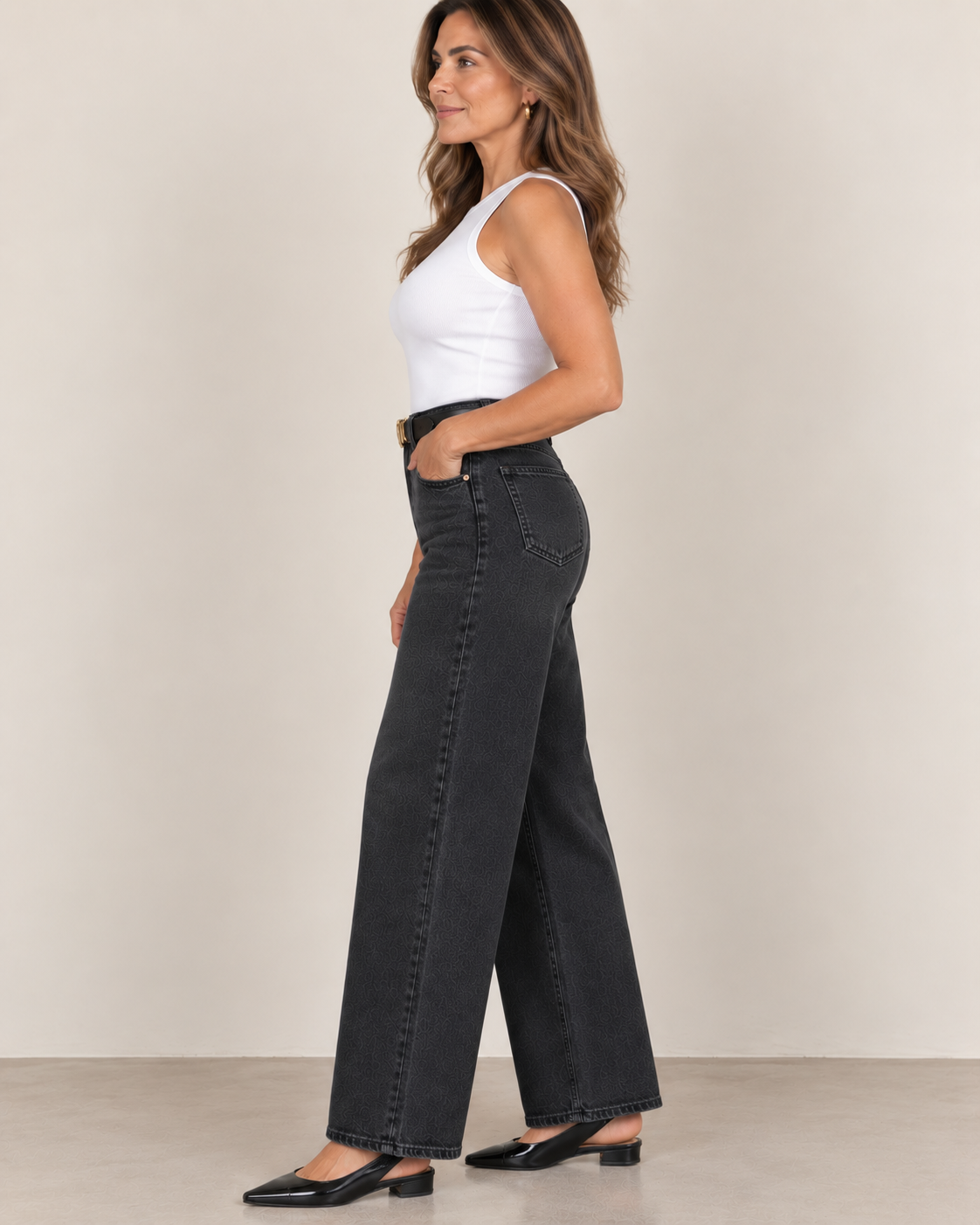 Washed Black  High Waisted Wide Leg Jeans