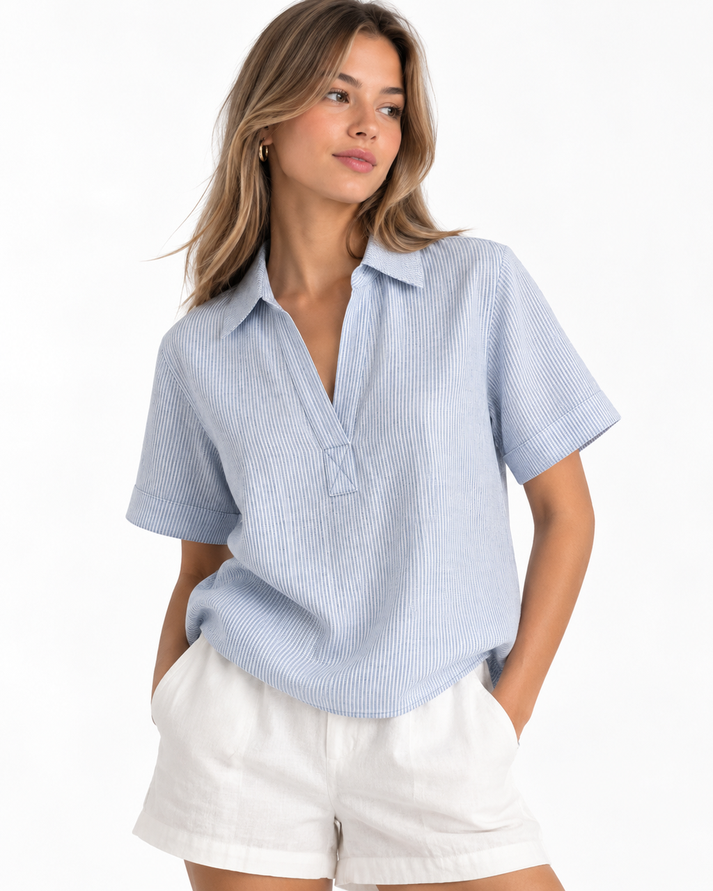 Powder Blue - Linen Popover Shirt