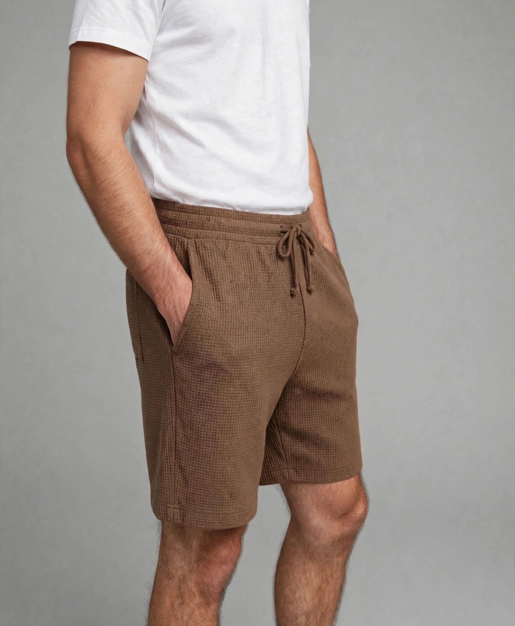Monaco Textured Drawstring Shorts in Brown