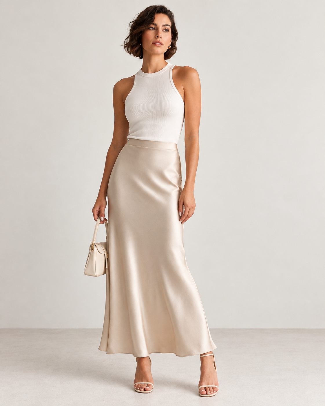 Ivory - Satin Slip Maxi  Skirt