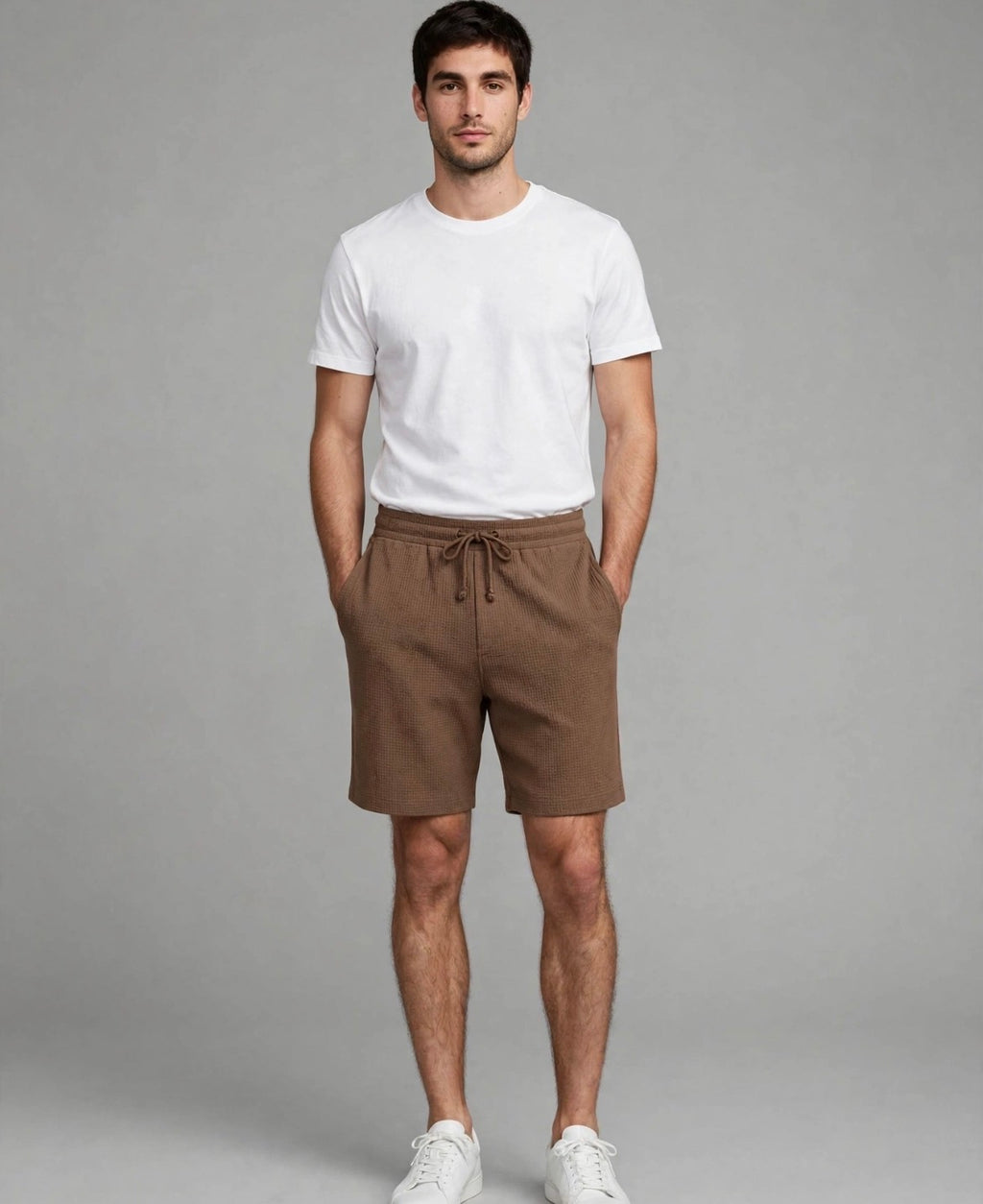 Monaco Textured Drawstring Shorts in Brown