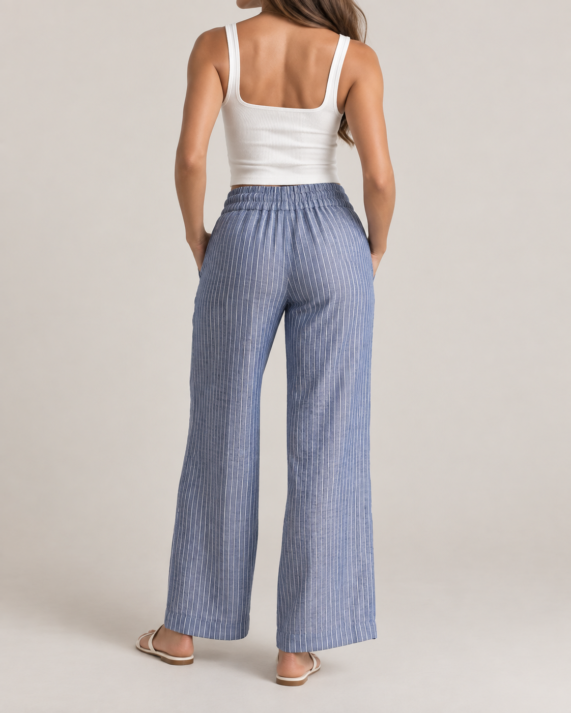 Paris - Linen Stripe Pant in Blue Stripe