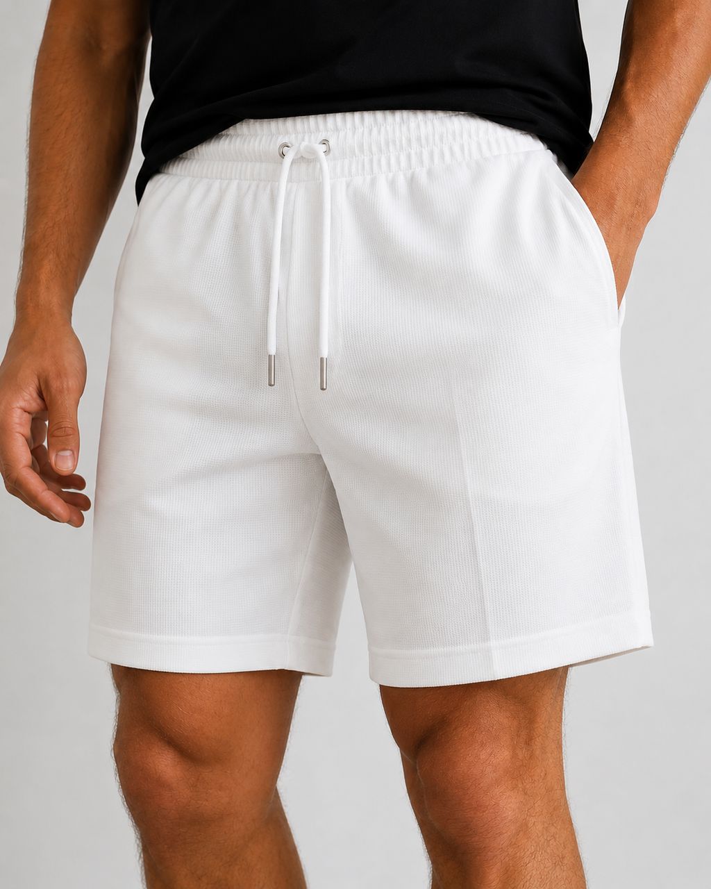 Monaco Textured Drawstring Shorts in Soft White