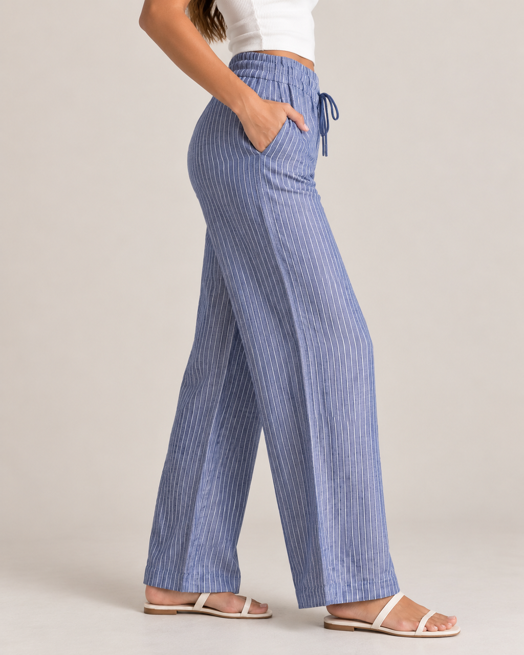 Paris - Linen Stripe Pant in Blue Stripe