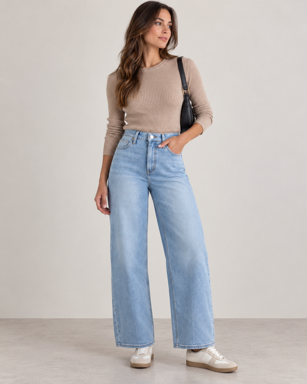 Light Blue Wide Leg High Waisted Jeans - Baggy Fit