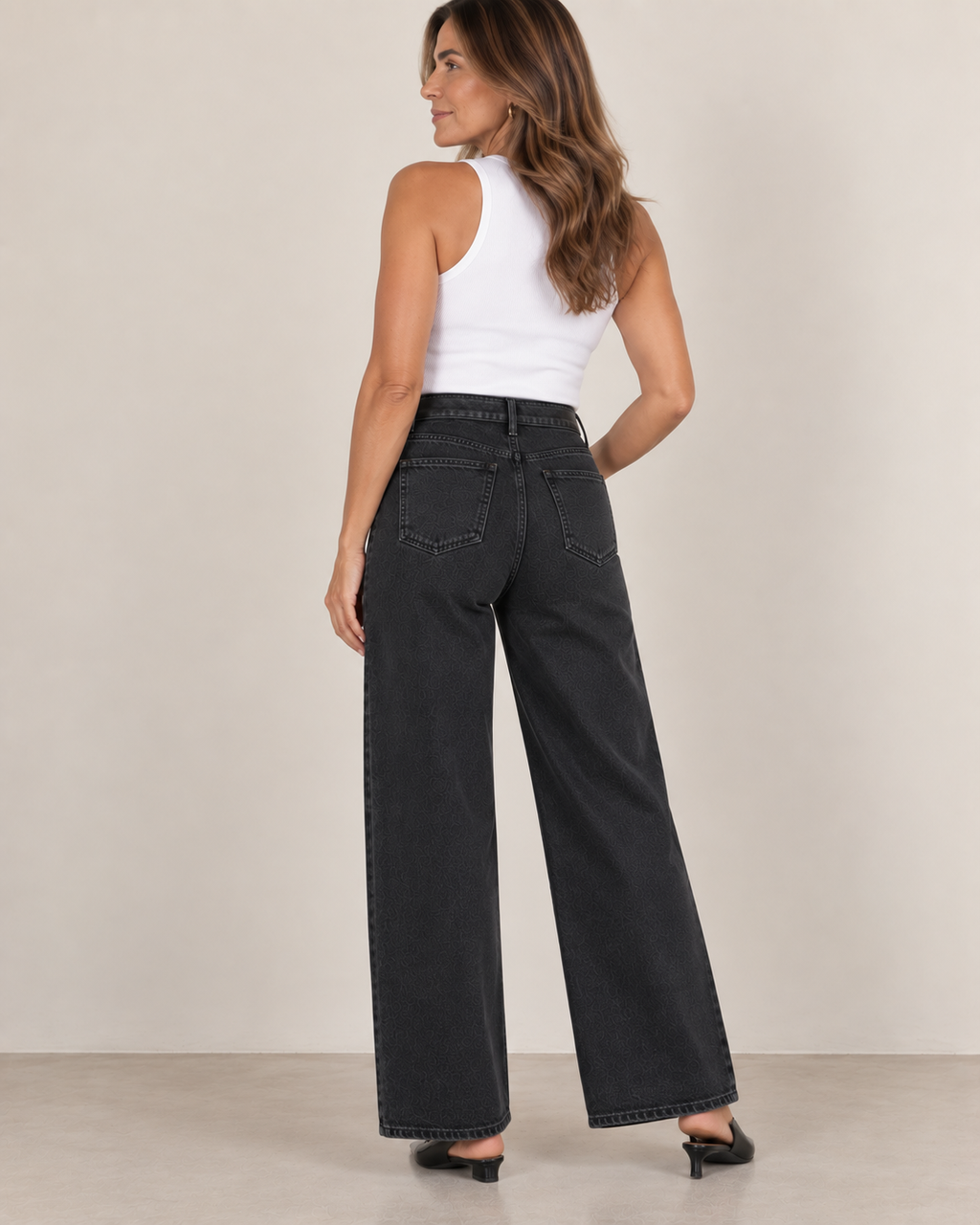 Washed Black  High Waisted Wide Leg Jeans