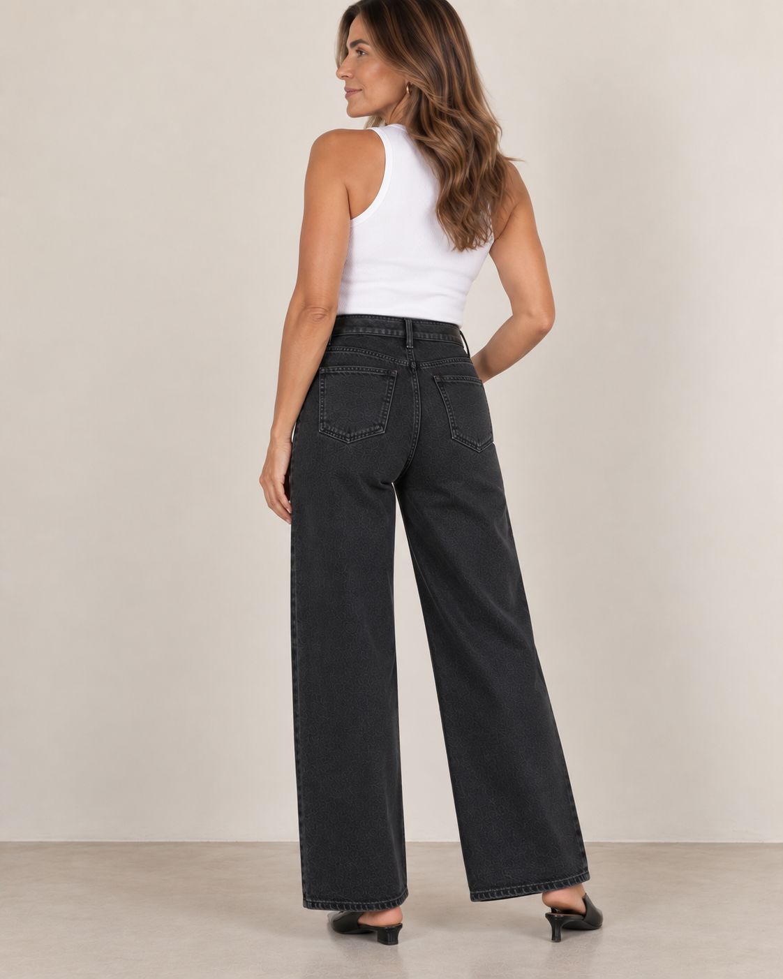 Washed Black  High Waisted Wide Leg Jeans