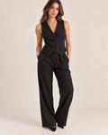 Midnight - Linen Vest Top - Tailored Button