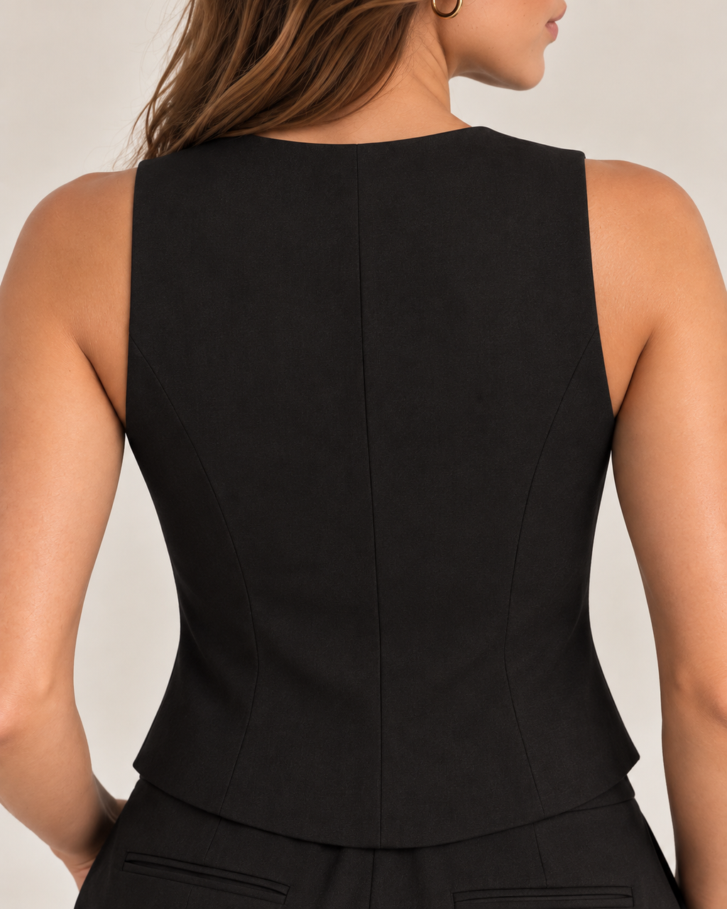 Midnight - Linen Vest Top - Tailored Button