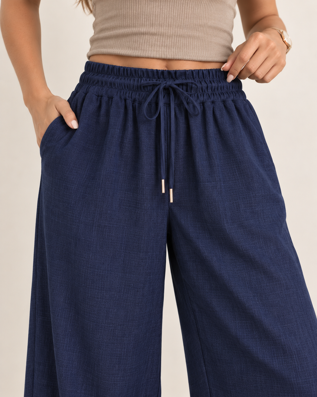 Navy - Linen Drawstring Pant