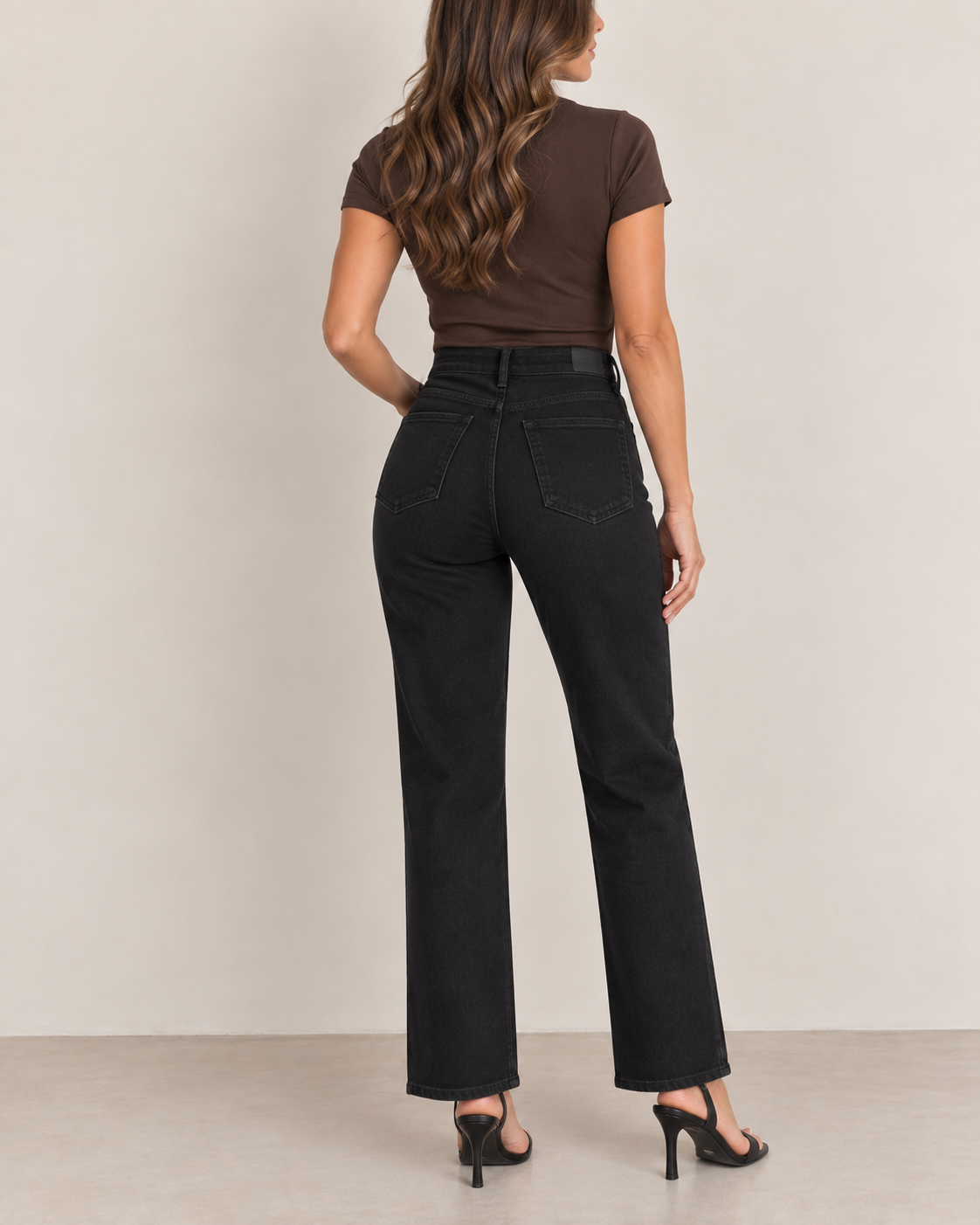 Jet Black High Waisted Straight Leg Jeans