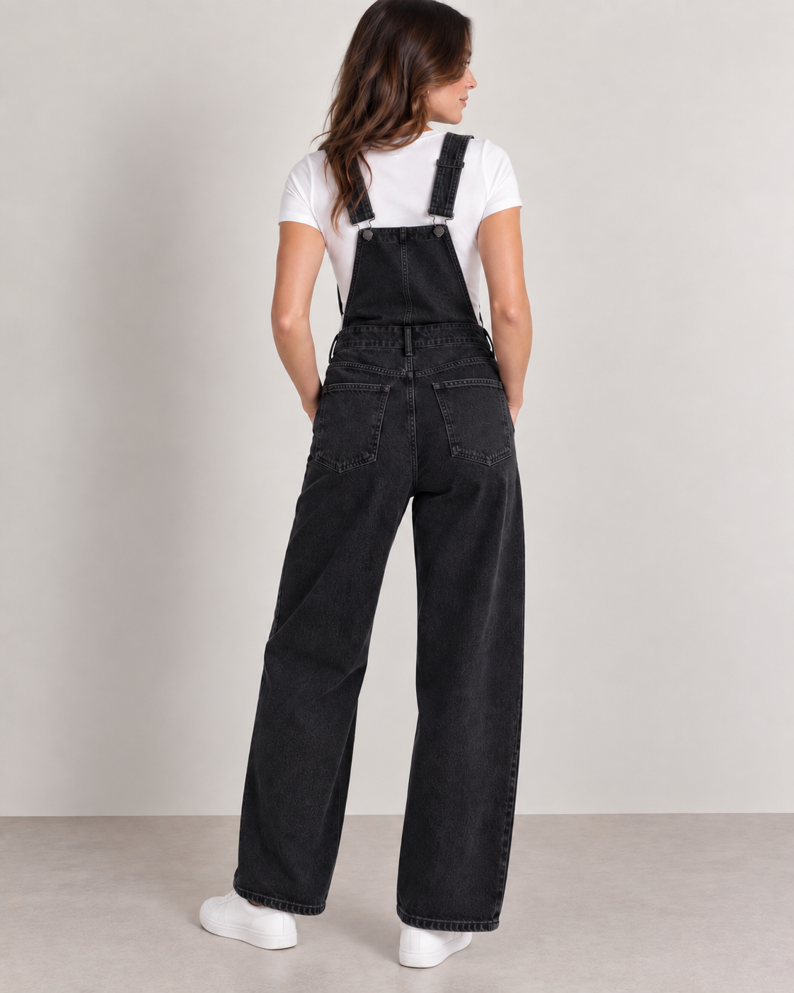 Washed Black Wide Leg Denim Overalls