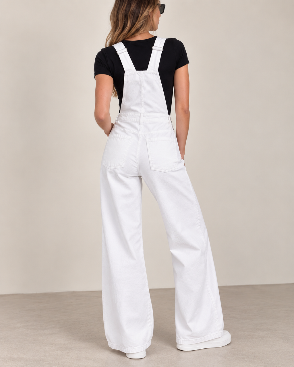 Cloud White Wide Leg Denim Overalls