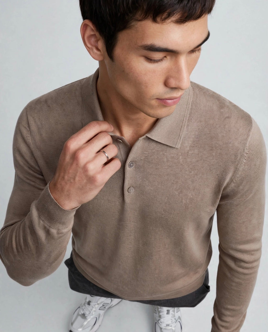 Croft  Long Sleeve Knit Polo -  Brown