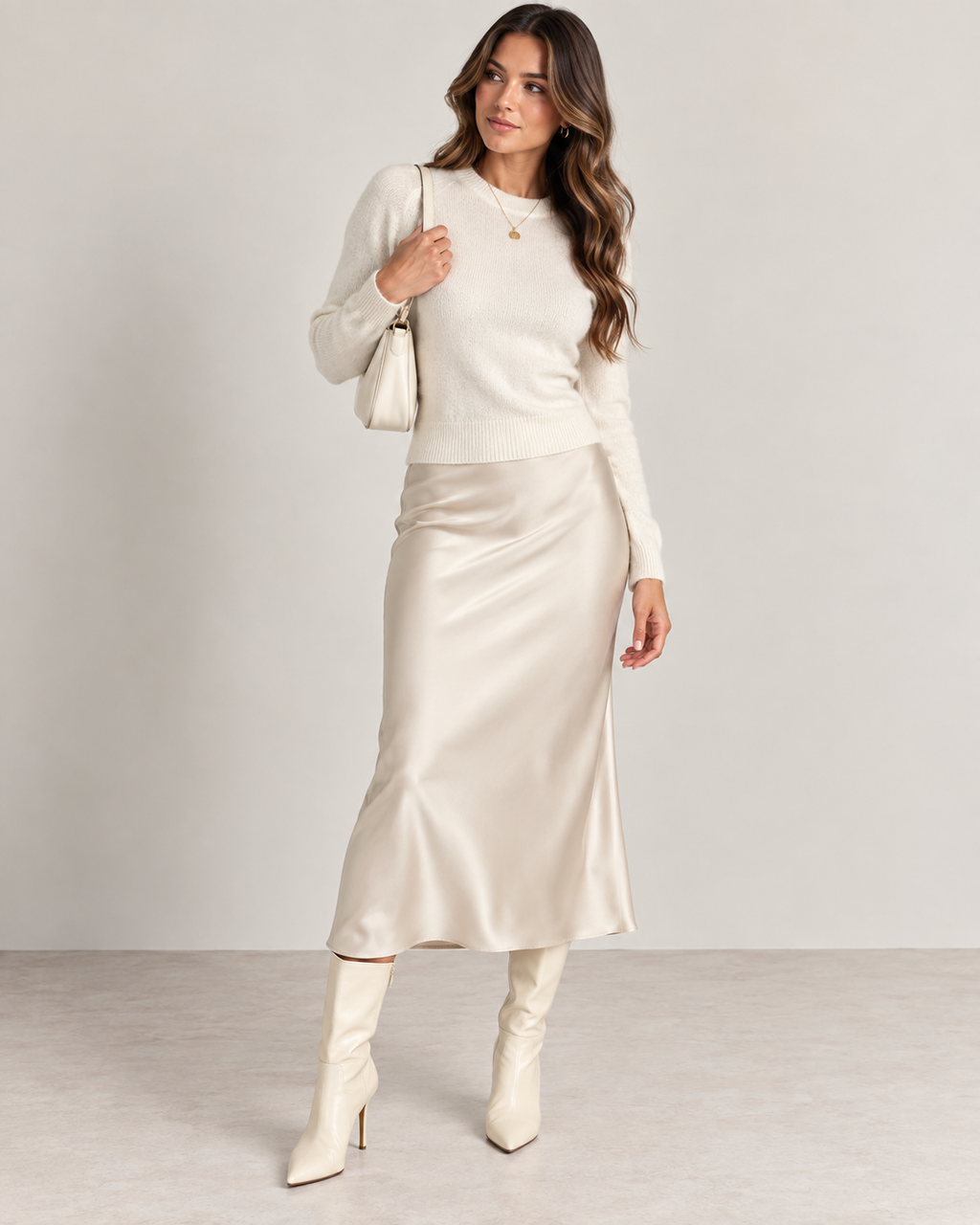 Champagne - Satin Slip Midi Skirt