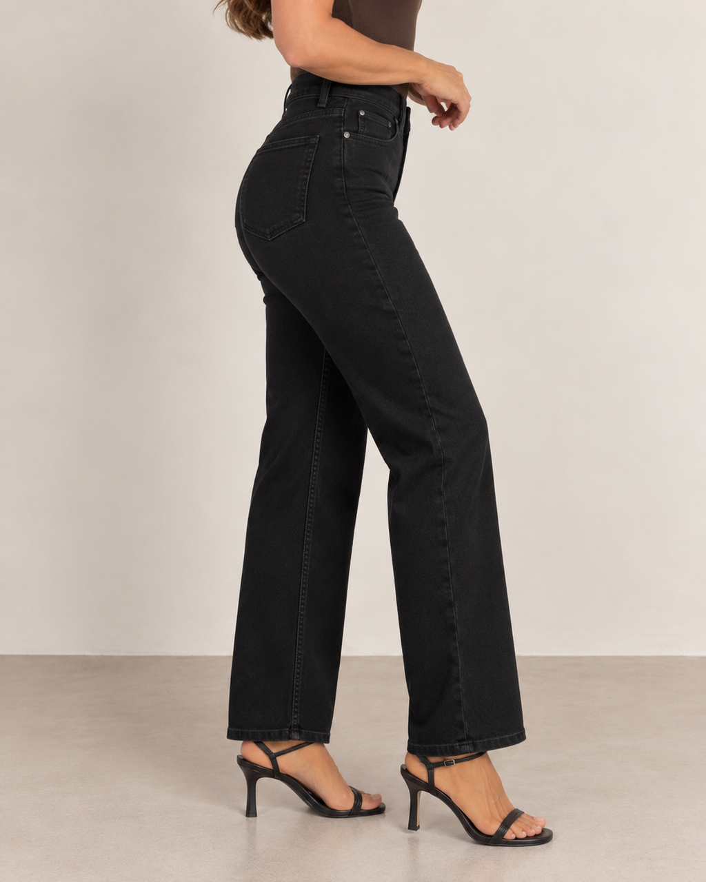 Jet Black High Waisted Straight Leg Jeans
