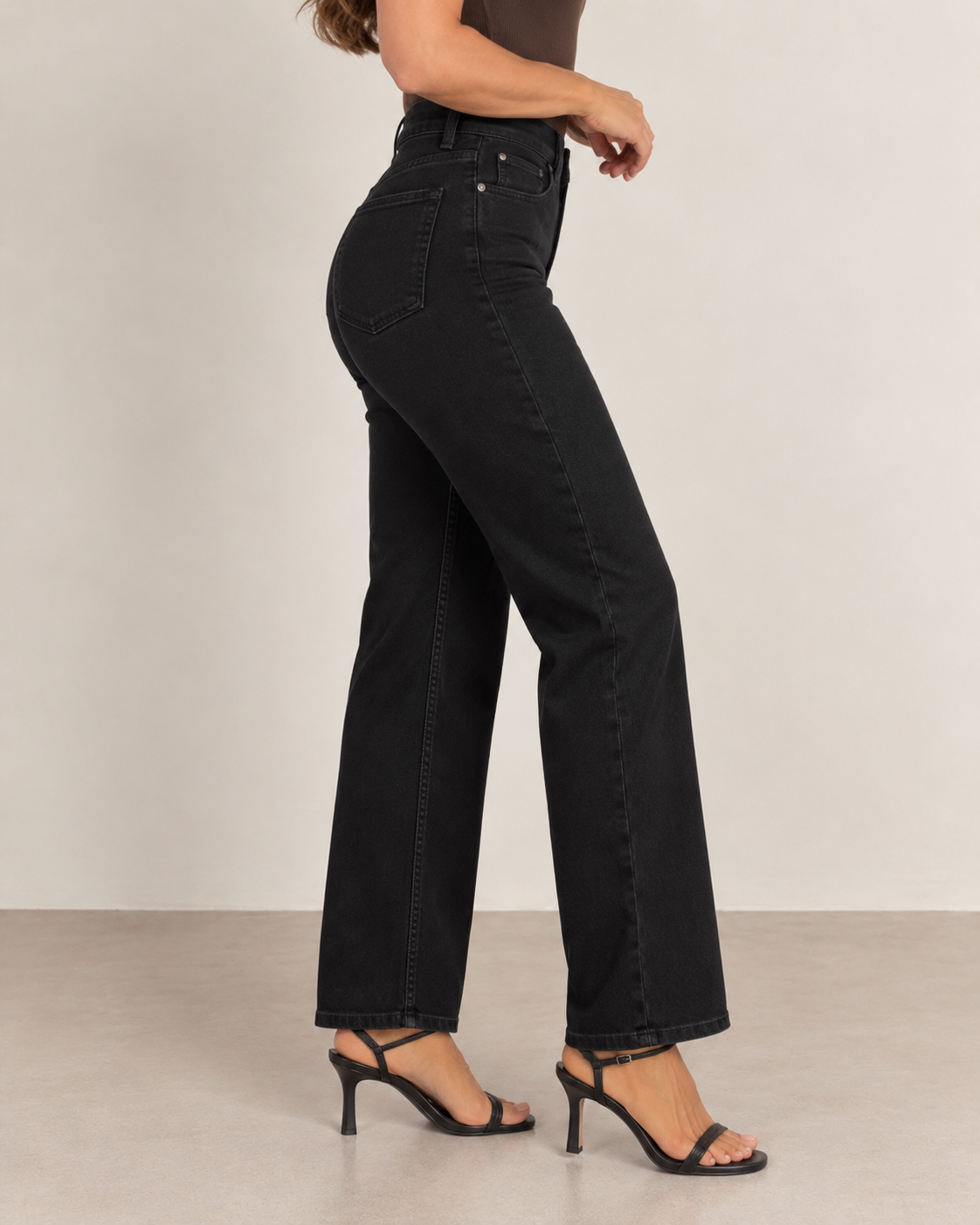 Jet Black High Waisted Straight Leg Jeans