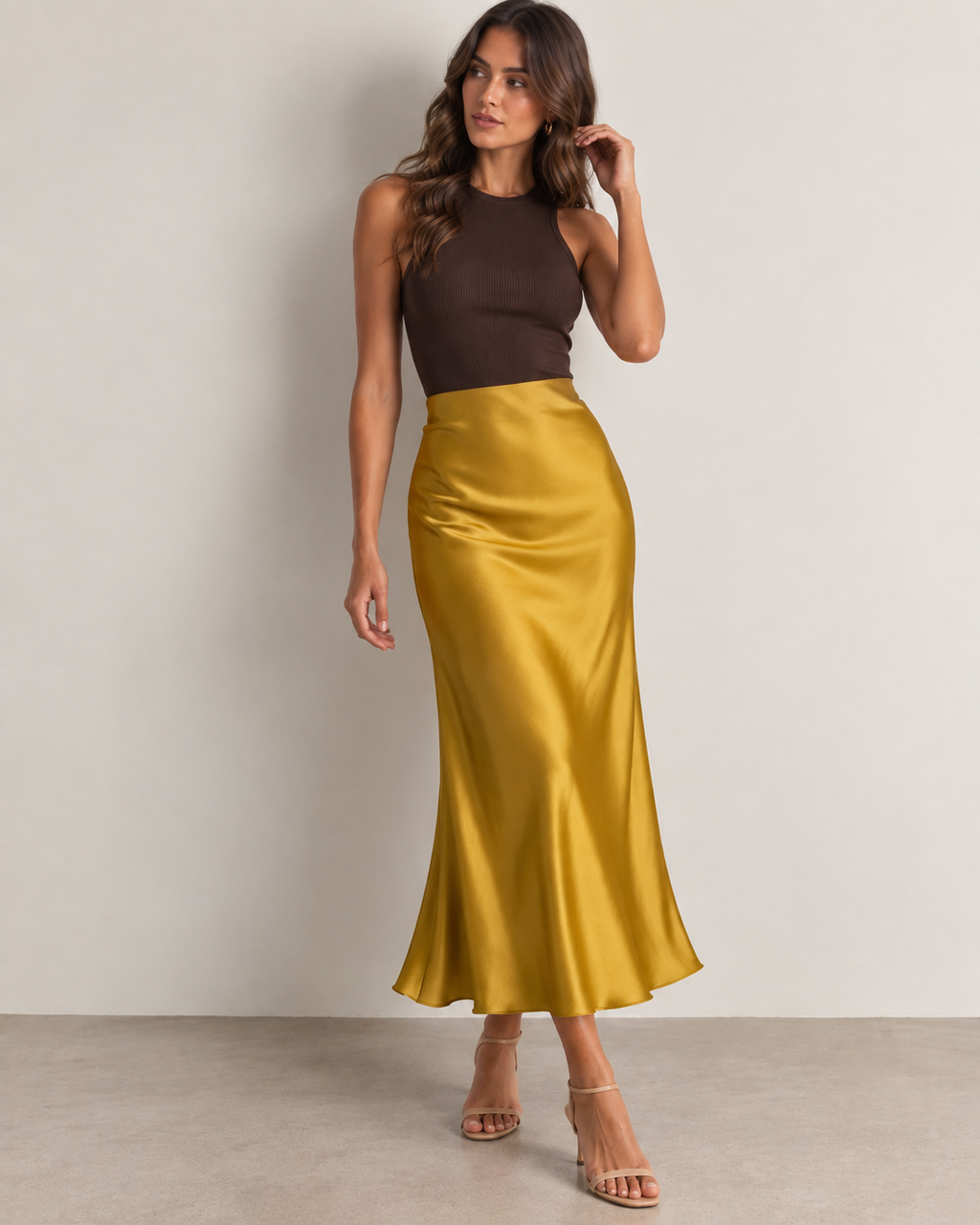Mustard - Satin Slip Maxi Skirt