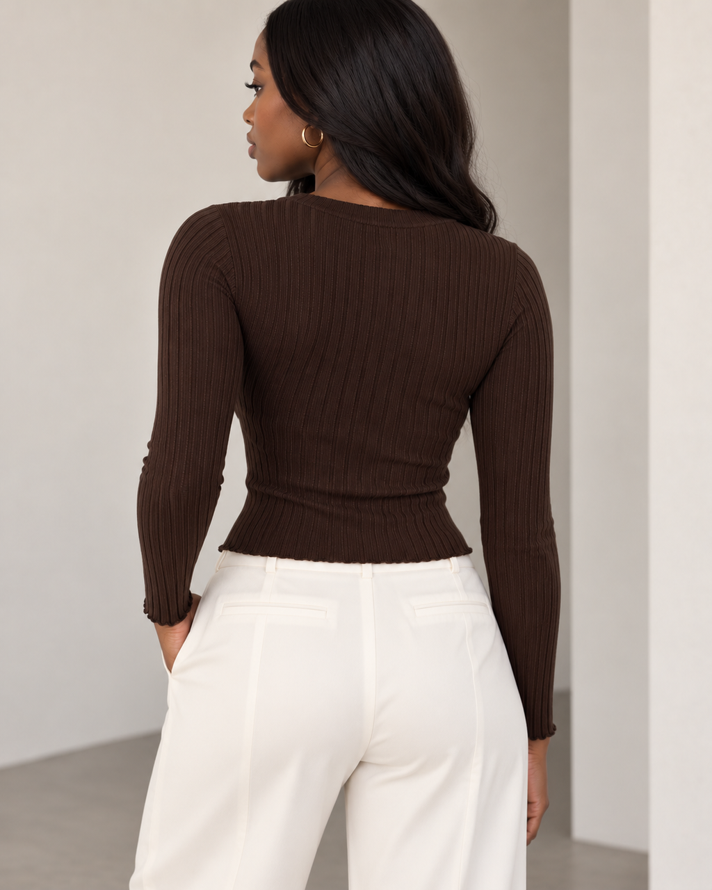 Espresso - Ribbed Knit Long Sleeve