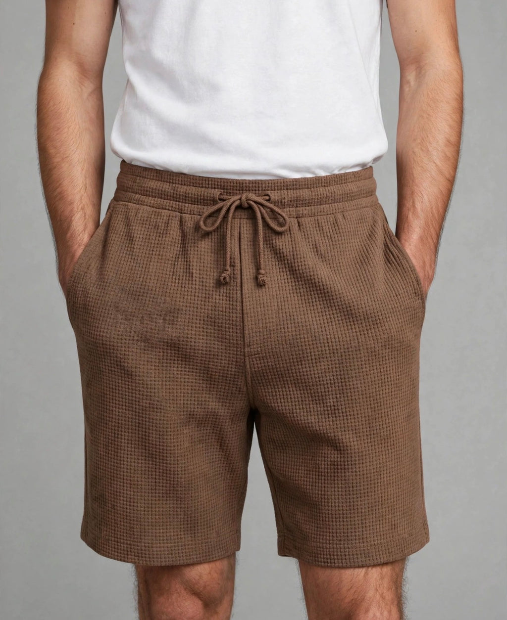 Monaco Textured Drawstring Shorts in Brown