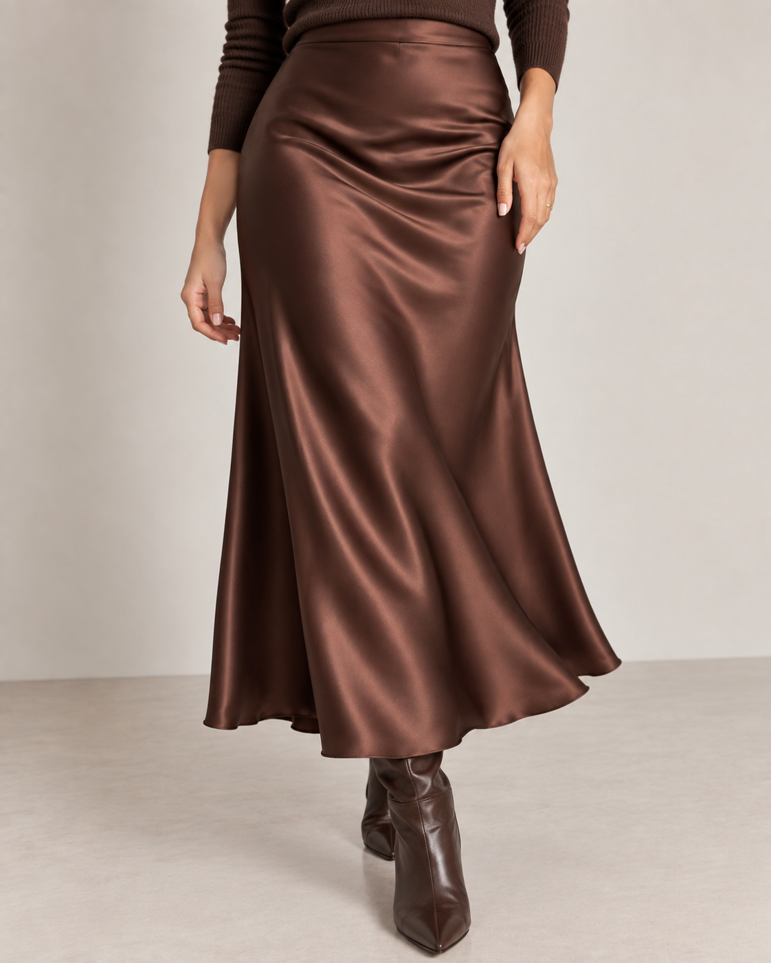Espresso - Satin Slip Midi Skirt