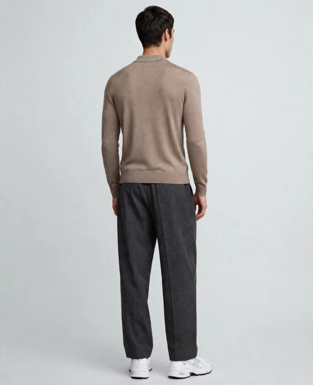 Croft  Long Sleeve Knit Polo -  Brown