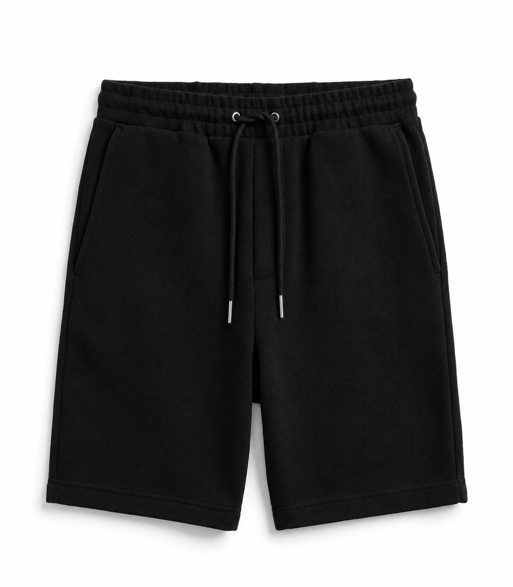 Monaco Textured Drawstring Shorts in Black